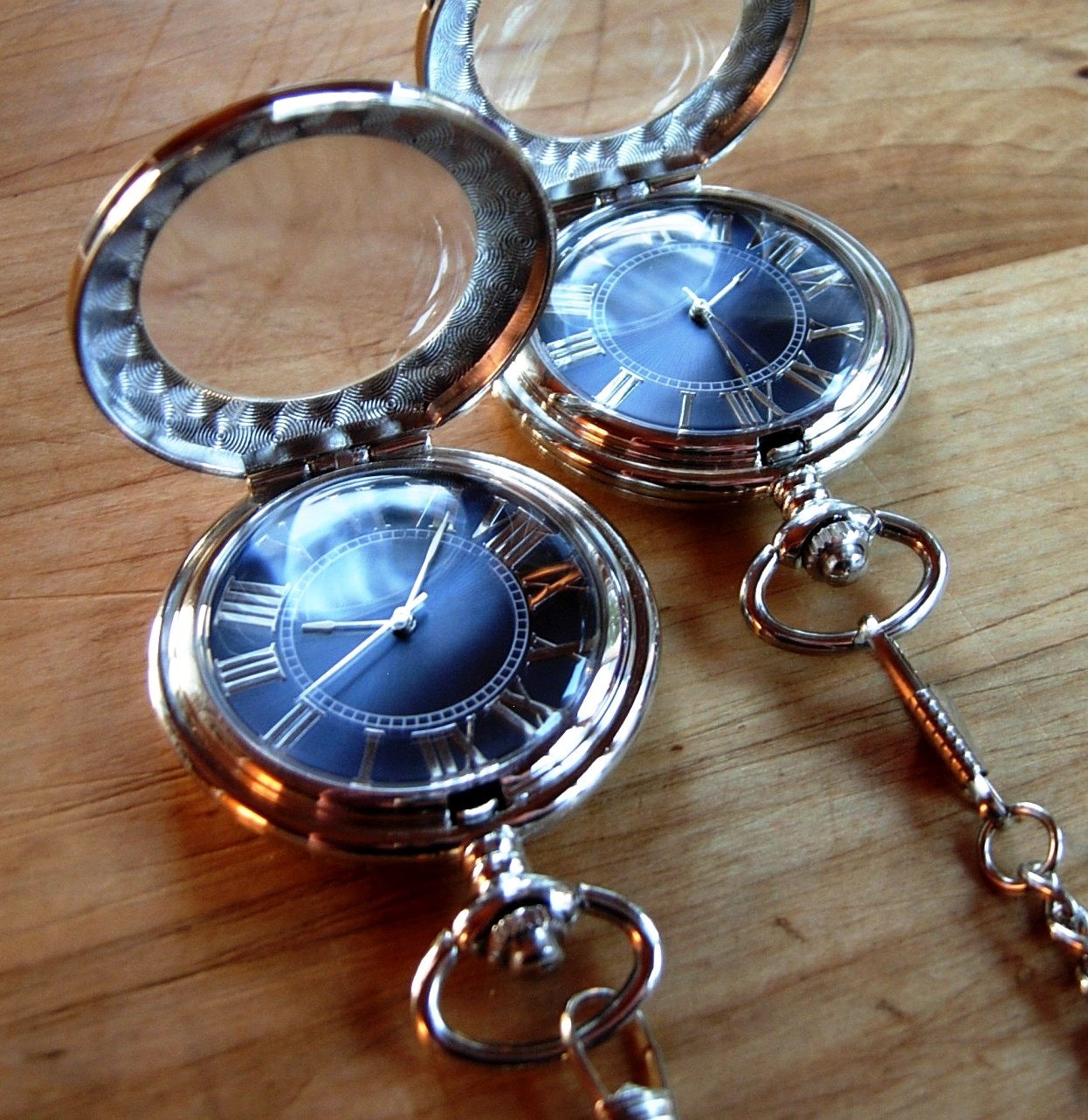 Silver Pocket Watch Royal Blue Dial Groomsmen Gift Wedding