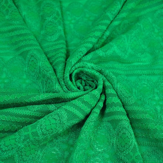 Kelly Green Lace Fabric by the yard Stretchy Lace Fabric Knit