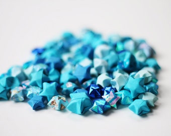 Blue lucky stars - handfolded origami stars 100 pieces - handmade Japanese paper stars