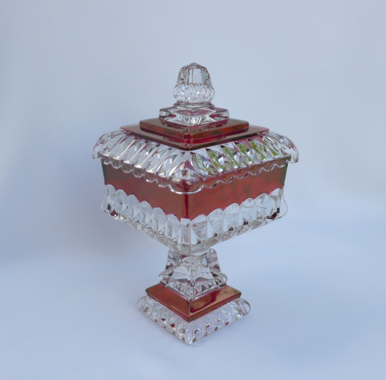 Westmoreland Wedding Bowl Candy Dish Ruby Red on Clear