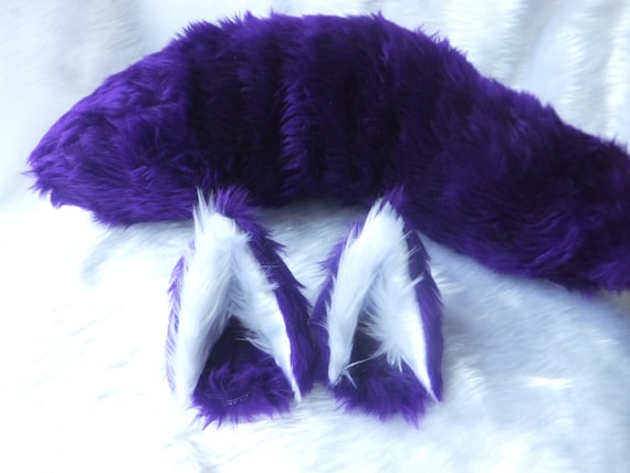 Wired or Unwired Purple Cosplay Wolf Set Ears on Hair Clips