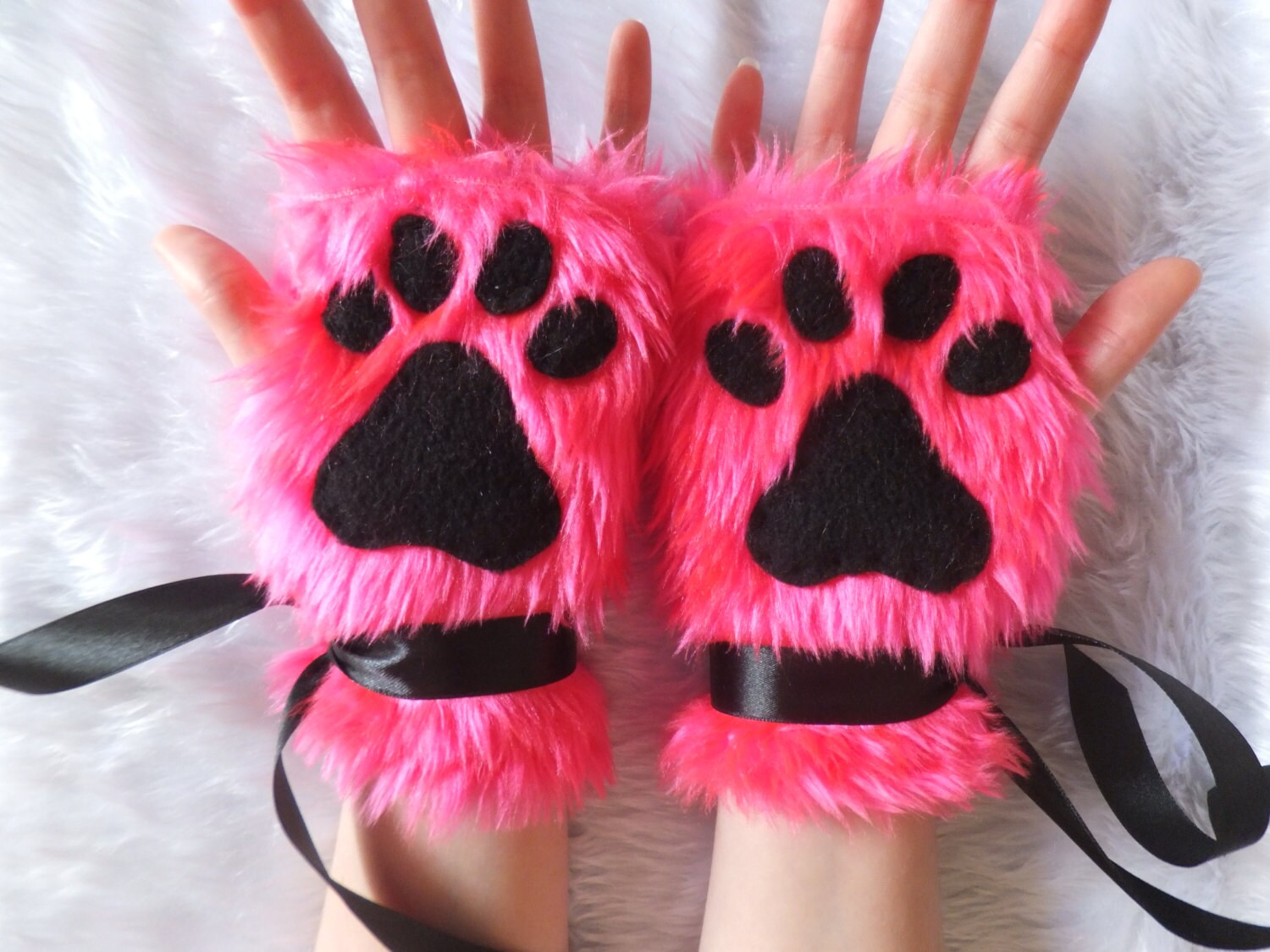 Cute Pink Furry Wolf Fox Dog Neko Cat Black Paw Print
