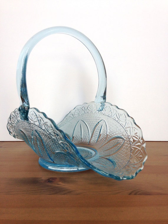 Fenton glass basket vintage ice blue princess house