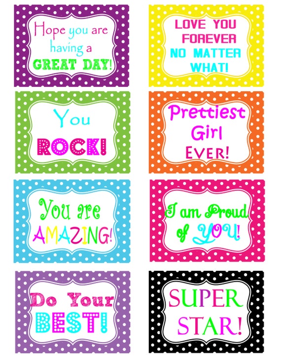 Items similar to INSTANT DOWNLOAD Girls Lunchbox Notes Printable PDF's ...