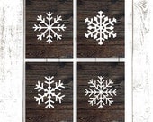 Snowflake Prints, Rustic Wood Snowflake Art, Holiday Decor, Set of Four 8x10 Inch Prints