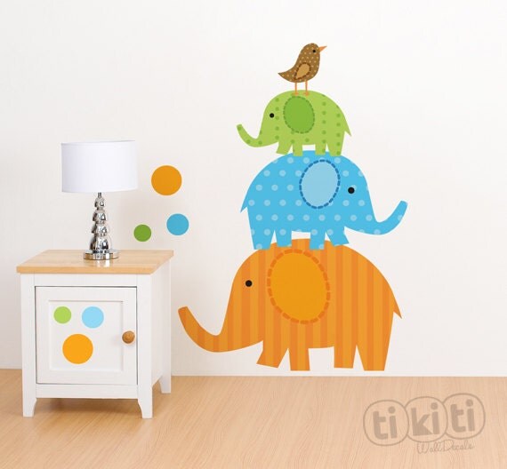 Wall Decals Elephants Bird and Circles by TikitiWallDecals on Etsy