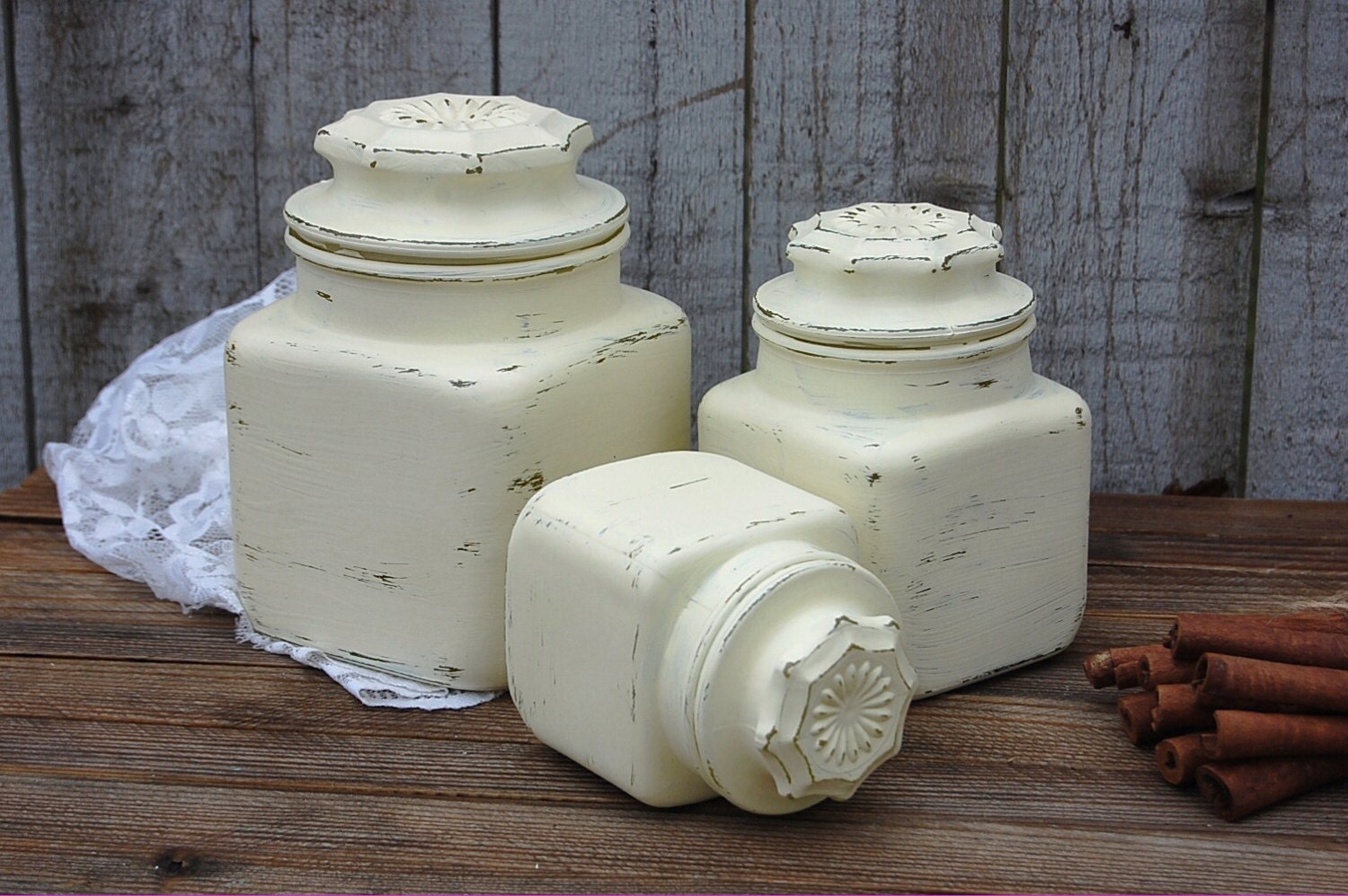 canister set shabby chic ivory cream hand painted canister set shabby chic ivory cream hand painted
