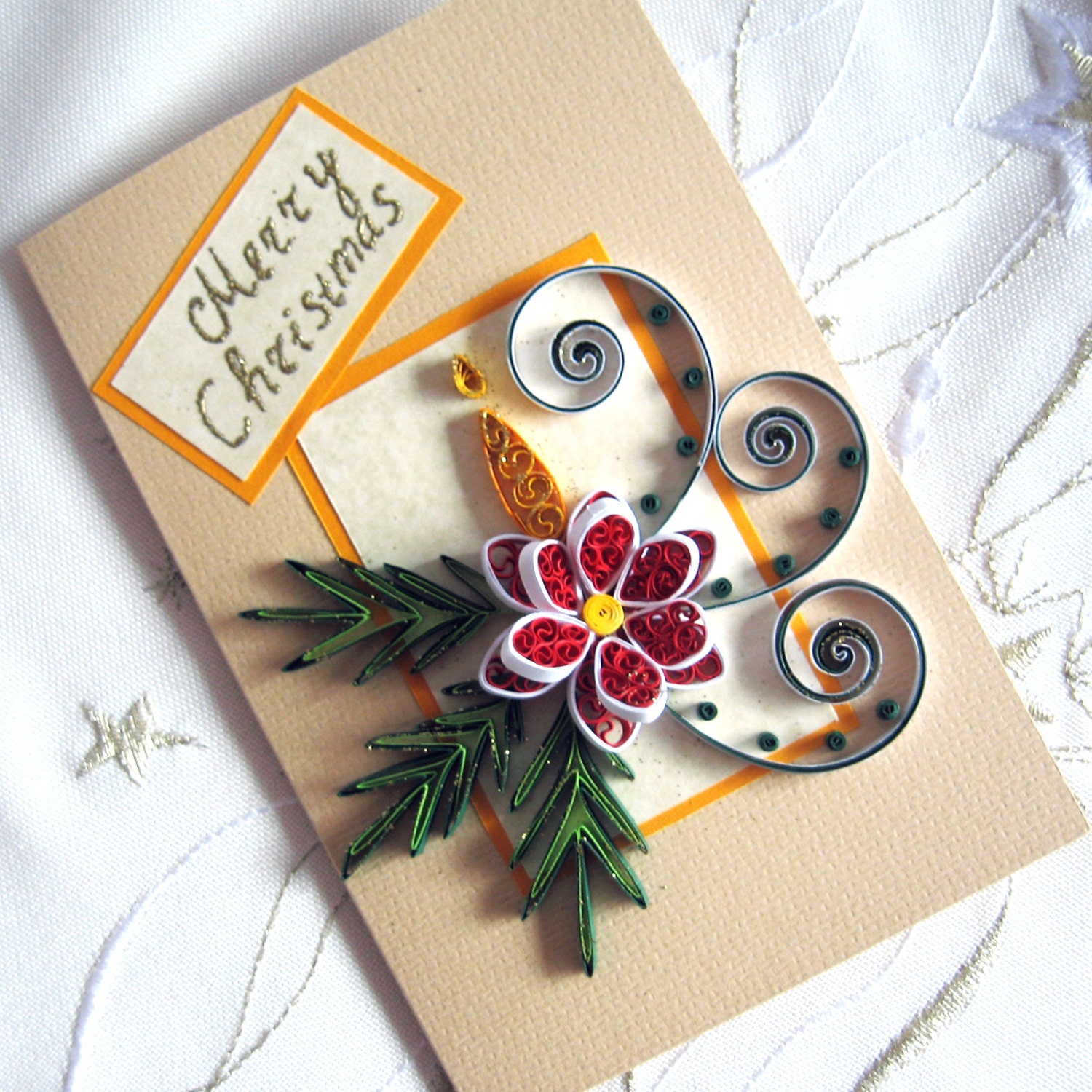 merry christmas card handmade quilled christmas flower