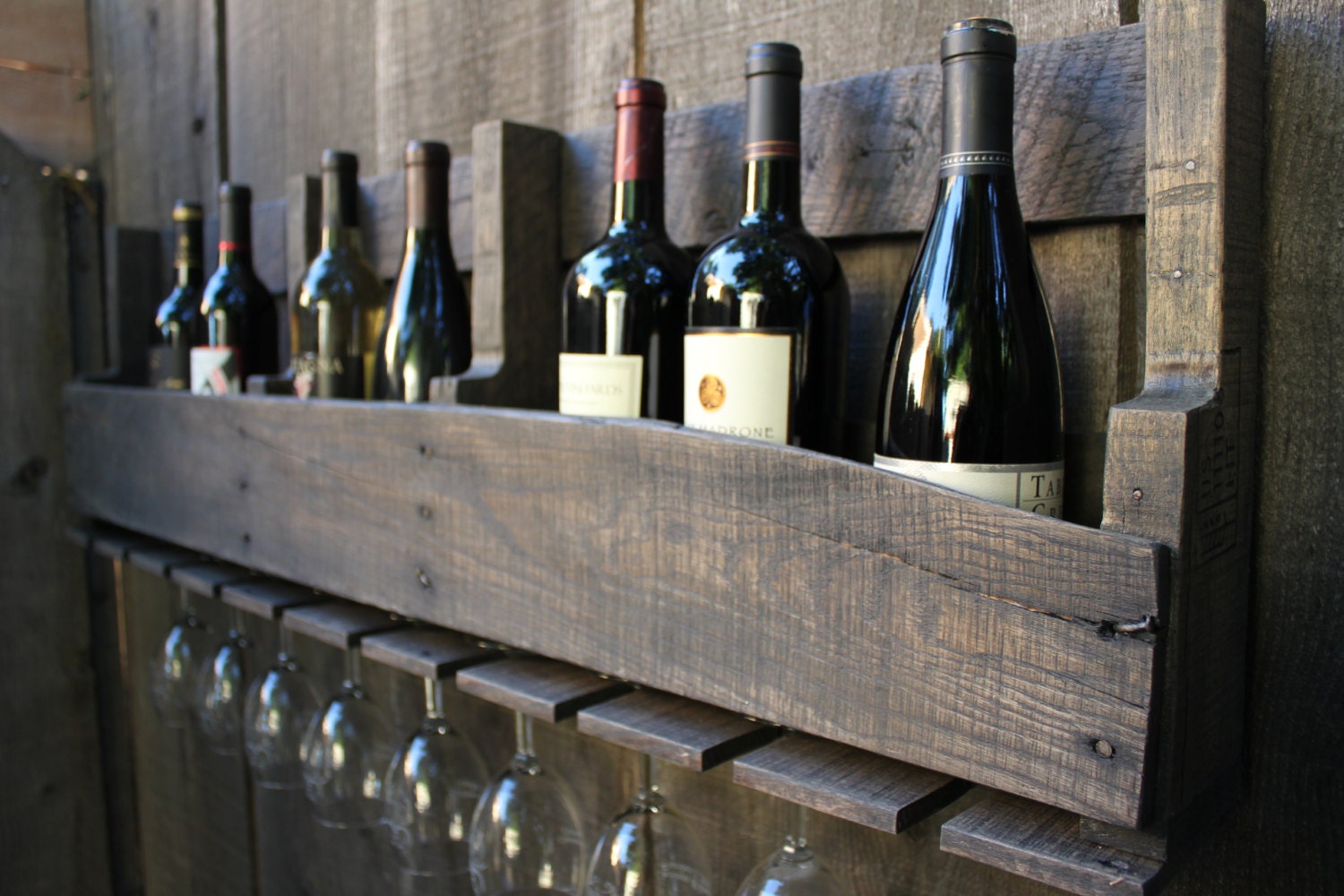 Reclaimed Wood Wine Rack and Glass Holder / Rustic Furnishings