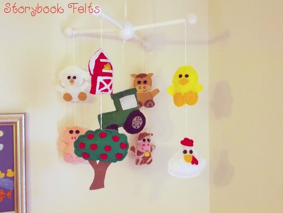 Baby Mobile - Farm Animal Mobile - Duck Chicken Sheep Pig Cow Horse Barn Apple Tree Tractor