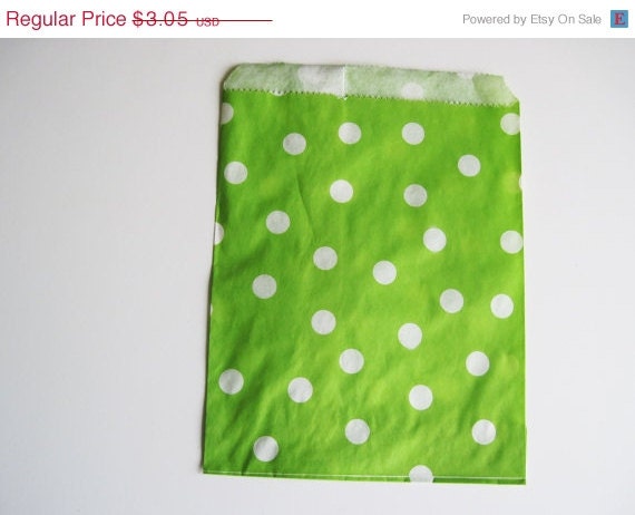 15% off - 12 Lime Green DOT Designer Party Favor Bags, Weddings, Birthday, Shower Il_570xn