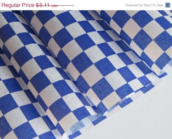 15% off - 50 Sheets of Blue and White Checkered Deli Wrap Wrapping Paper 12" x 12" Il_570xn