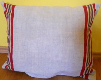 Vintage European Grain Sack Pillow cover with Red yellow blue green Stripe