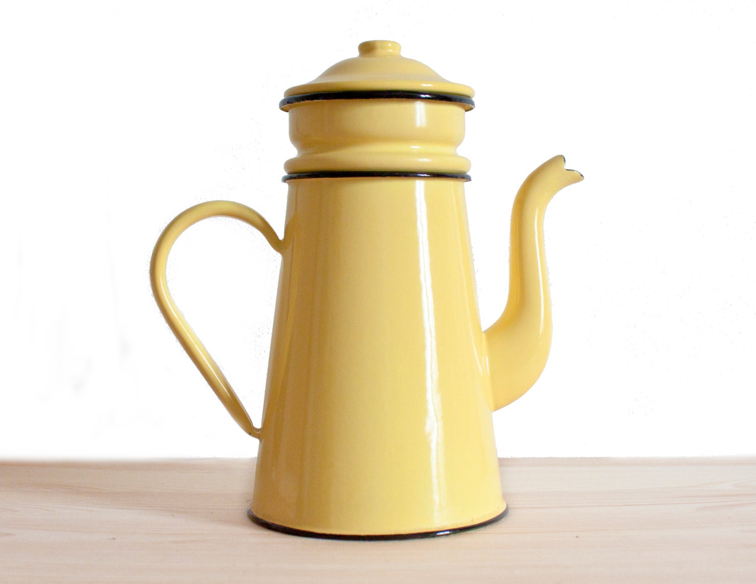 Yellow sun Vintage Enamel Coffee Pot French vintage