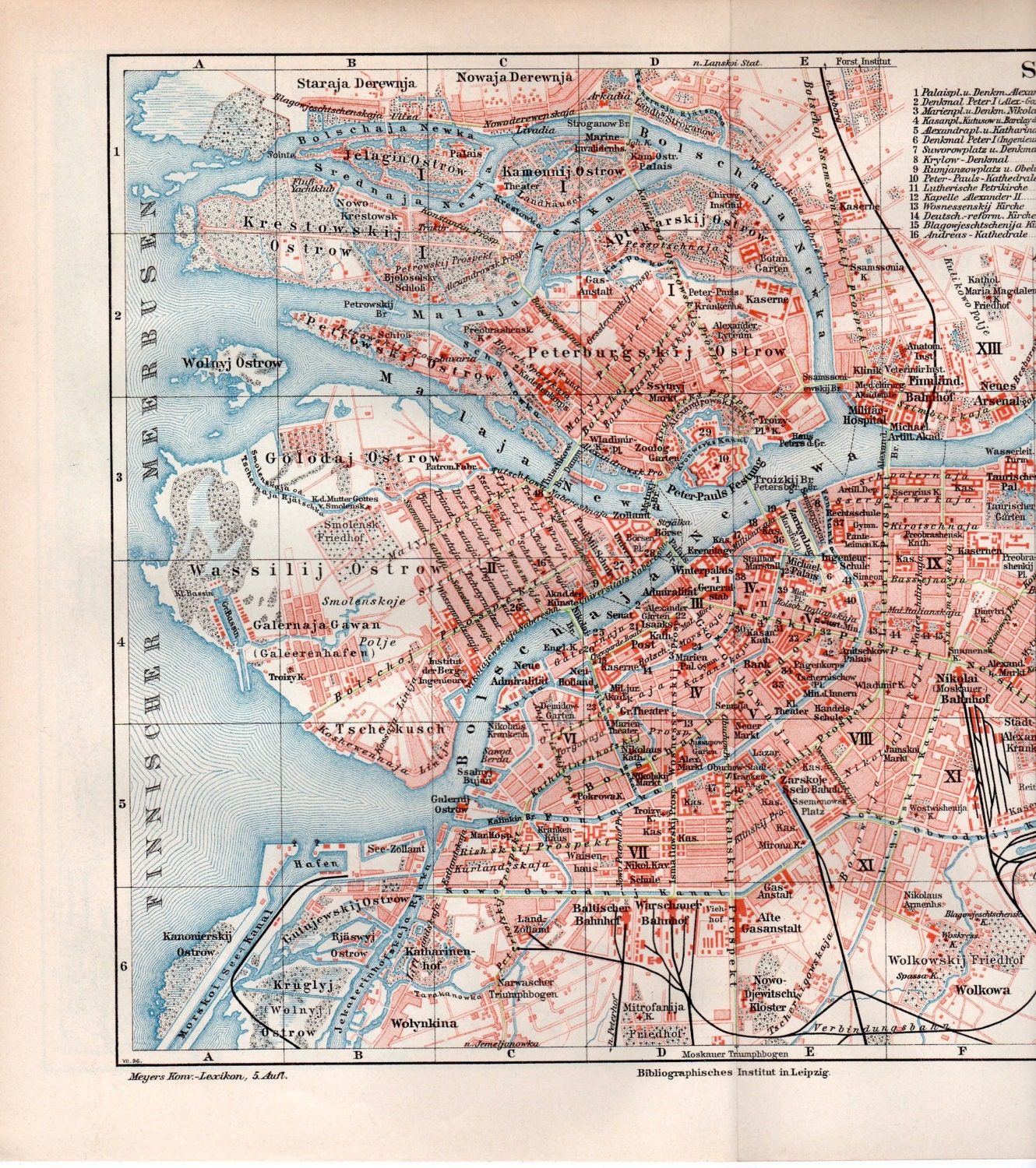 1895 Saint Petersburg Russia Antique Map Neva River by Craftissimo