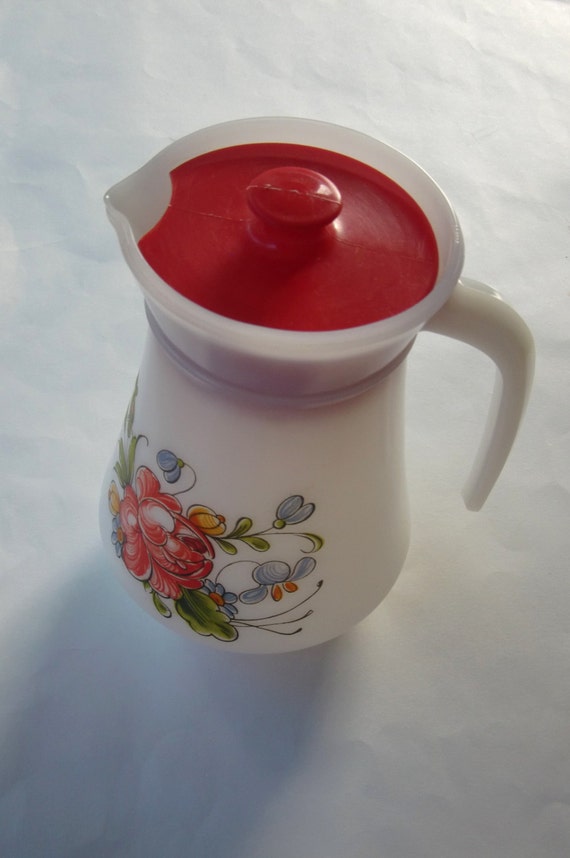 Vintage Milk Glass Pitcher with Lid Floral Milk by FrenchCandy