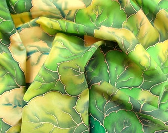 Silk scarf.hand painted scarves Batik shawl ''Flora'' hand-painted on silk. Handmade Scarves.Green, sunshine, gentle. Made to order