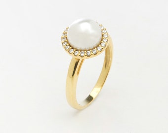 Silver pearl ring Gold pearl ring Cz pearl ring Silver ring Pearl ring Swarovski pearl ring Rose gold pearl ring Classic ring