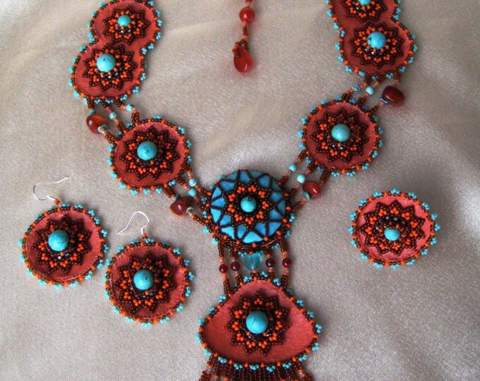 Ethnic jewelry, 3 PCs. Jewelry set mandala jewelry "Beautiful gate", necklace, chain, pendant, necklace, earrings, ring,
