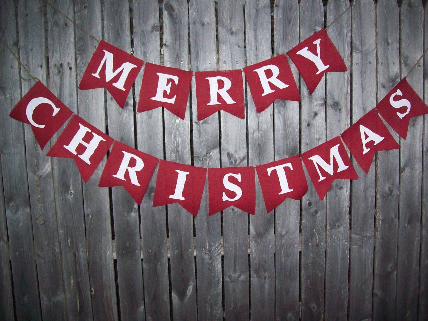 Red MERRY CHRISTMAS Burlap Banner HOLIDAY Party Garland