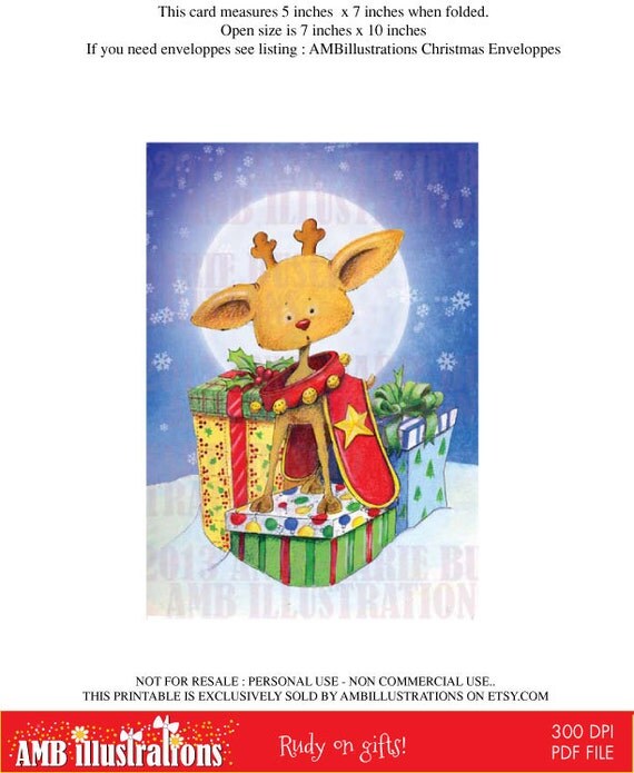 Printable Christmas cards DIY instant download - Rudy's on gifts AMB-608 Il_570xn