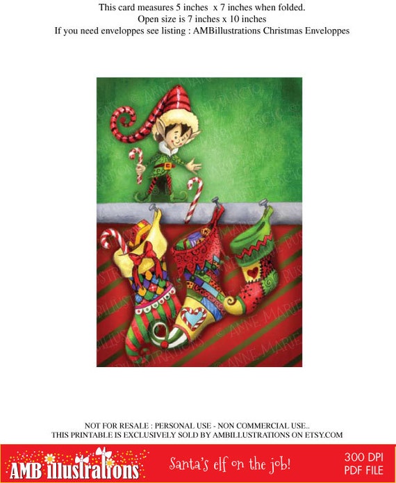 Printable Christmas cards DIY instant download - Christmas Elf at work, AMB-630 Il_570xn