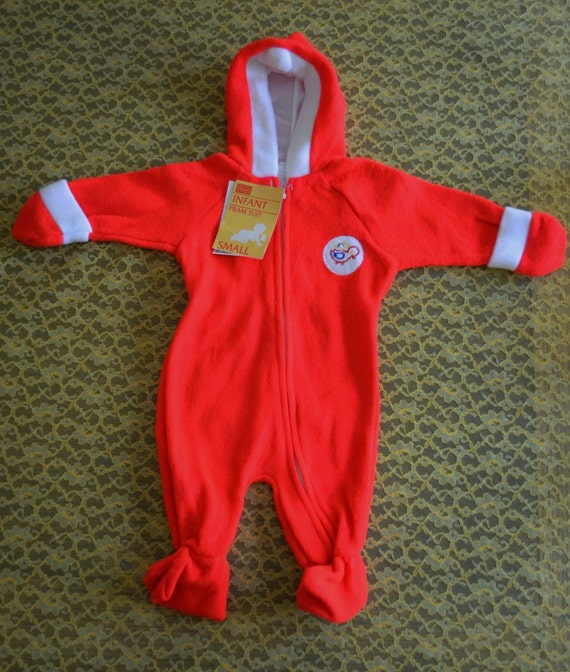 Vintage Infant pramsuit, adorable red, fuzzy, pramsuit from Sears.