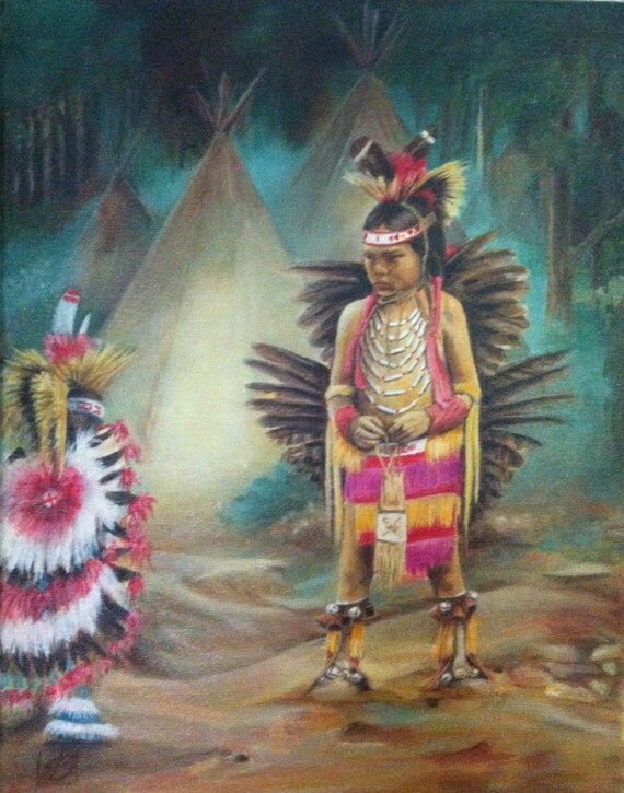 Items similar to Native American, Original Acrylic Painting, Realism
