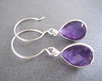 Amethyst Earrings, February Birthstone Earrings, Amethyst Hydro Quartz Teardrop Earrings, Amethyst Sterling, Amethyst Gold Earrings