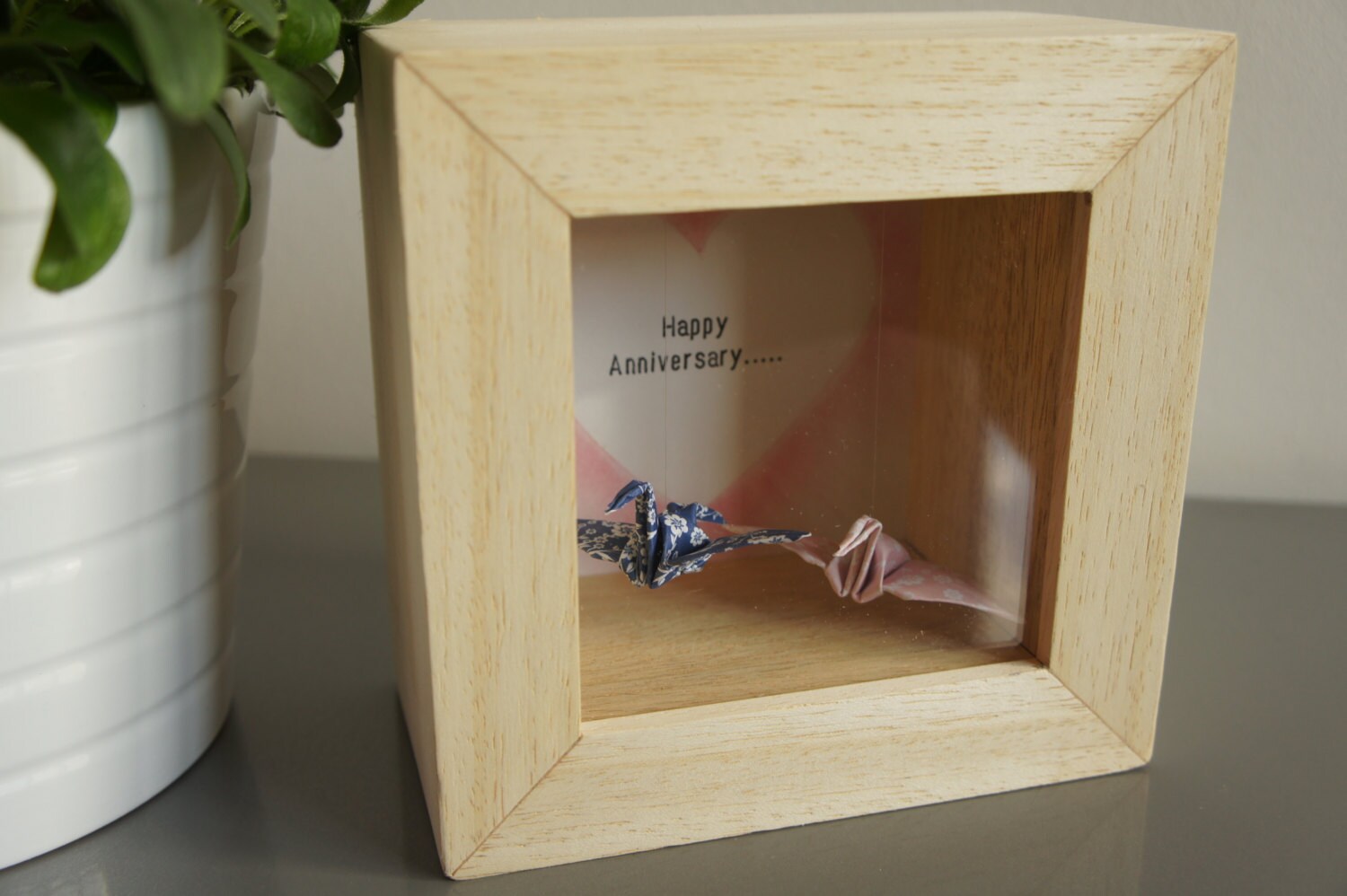 Small shadow box anniversary gift framed art with suspended