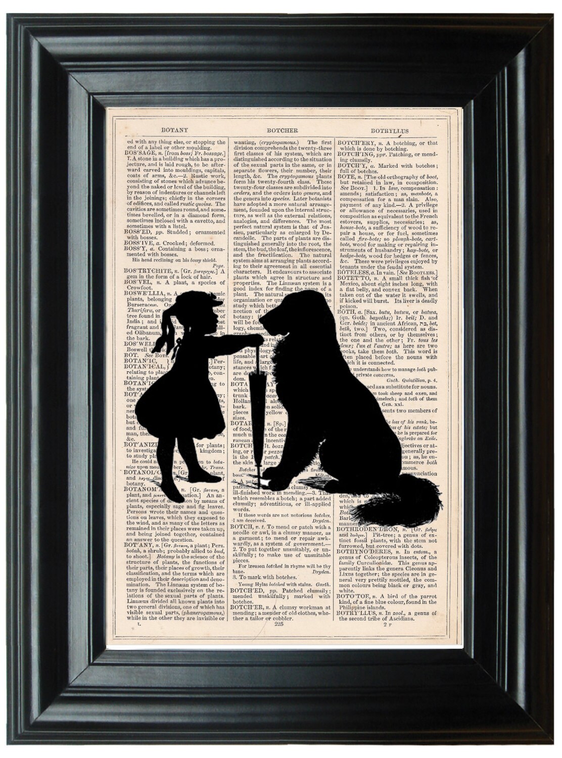 Girl with her Dog dictionary art print book page antique