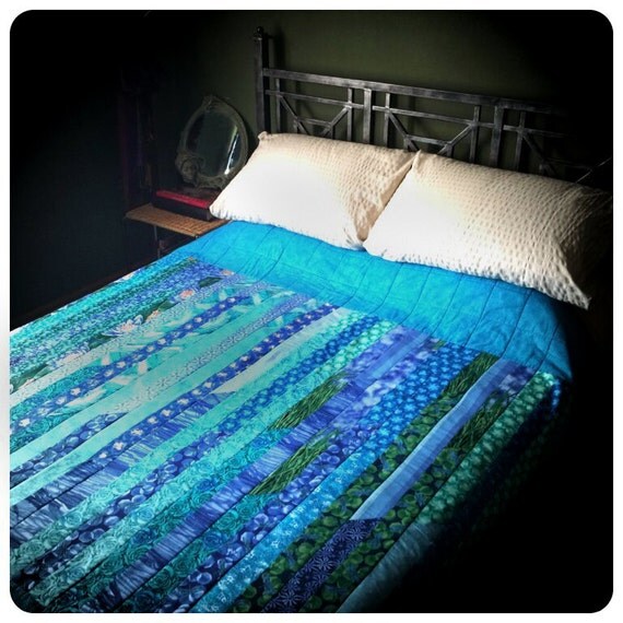 Aquamarine Dream Patchwork Quilt cool by HandmadeByElaine33