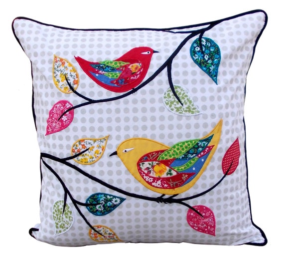 Twitter throw pillow bird pattern applique embroidery by VLiving