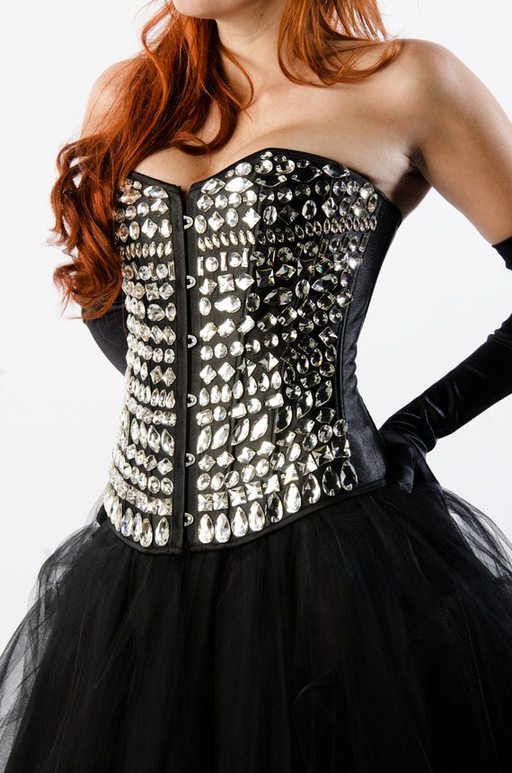 Custom Black Mirror Crystal Corset Dress Prom Wedding Evening
