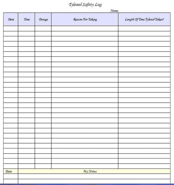 Printable Forms / Tylenol Safety Log Log / PDF/ Digital Health