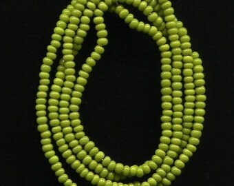 2 Strands 11/0 Olive Green Opaque Czech Seed Beads. Glass Rocailles. 2.1mm - 640 Beads.