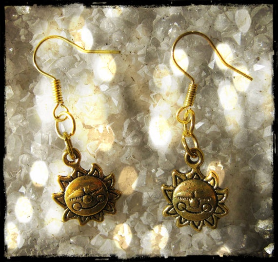 Handmade Gold Hook Earrings with Suns by IreneDesign2011