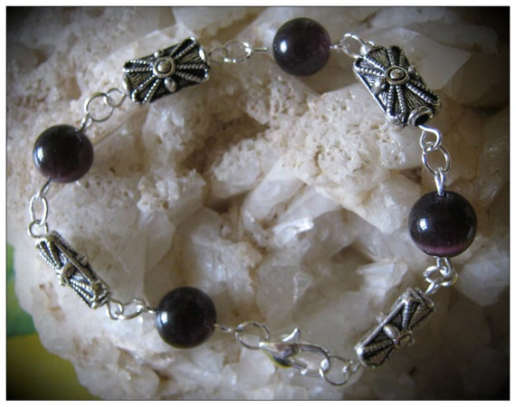 Beautiful Handmade Silver Bracelet with Dark Purple Cat Eye by IreneDesign2011