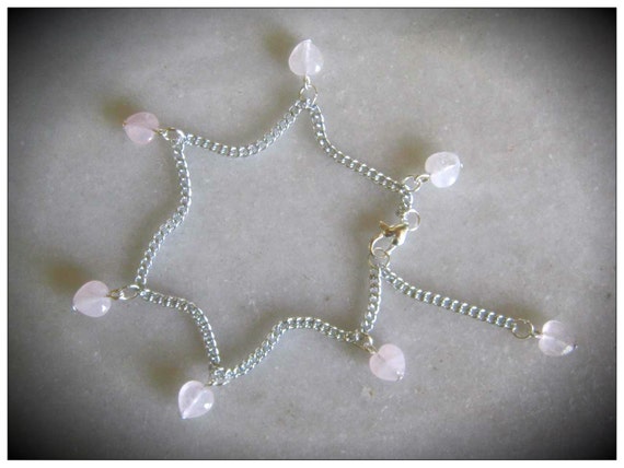 Handmade Silver Anklet with Rose Quartz Hearts by IreneDesign2011