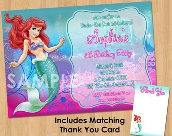 Ariel Invitation - Little Mermaid Invitation - Princess Ariel Sparkle Printable Party Invite - Custom Personalized Digital Card 4x6 or 5x7
