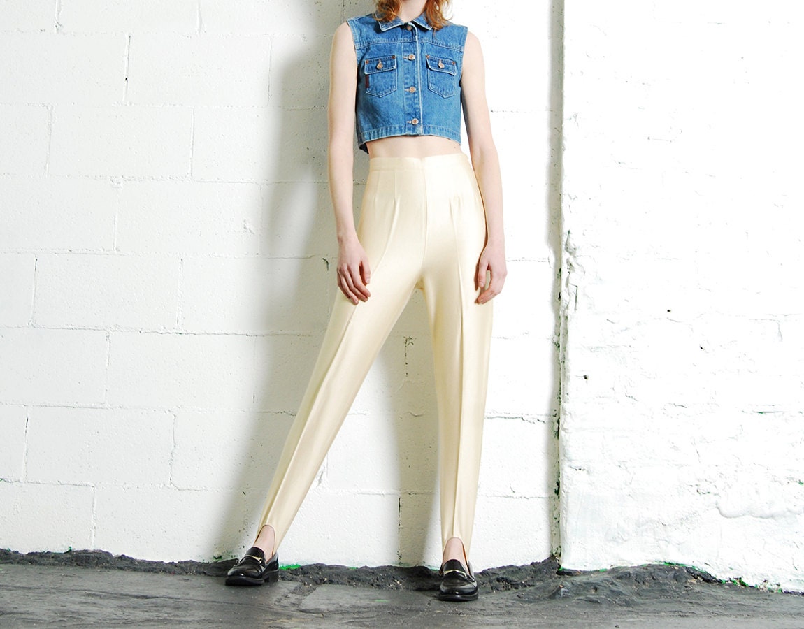 Vintage 90s Ivory Satin Stirrup Riding Disco Pants by HelloSidney