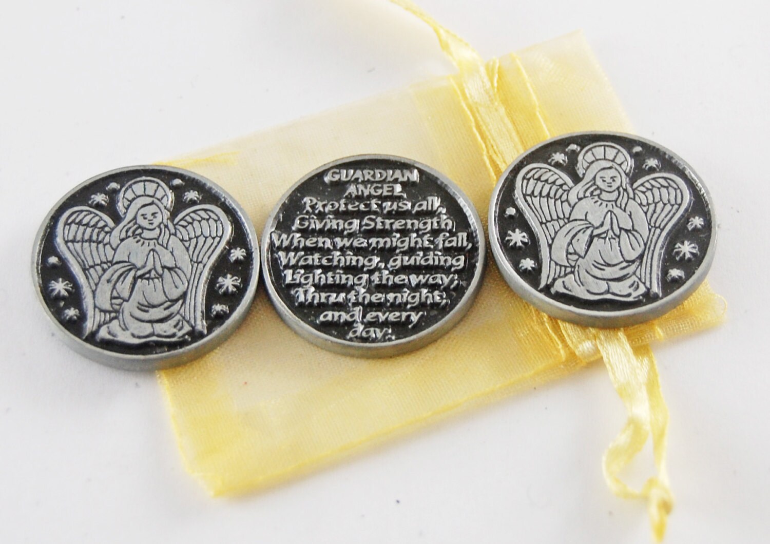 Set of 3 Guardian Angel Pocket Tokens with Organza Bag
