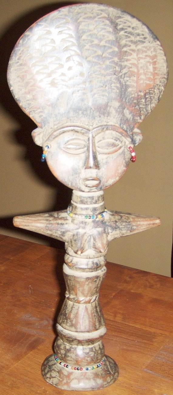 Primitive Hand Carved Wood African Fertility Statue Women