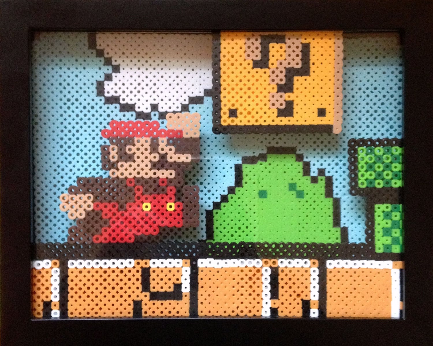 3D Super Mario Perler Bead Shadow Box 8x10