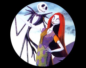 Jack & Sally Nightmare B4 Christmas EDIBLE Cupcake topper decoration party birthday Halloween cake round sugar sheet image