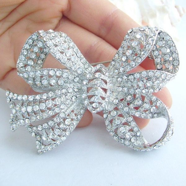 Wedding Jewelry Retro Style Stunning Rhinestone Crystal Bowknot Bridal Brooch, Wedding Decorations, Bridesmaid Sash Ornament - BP05820C1