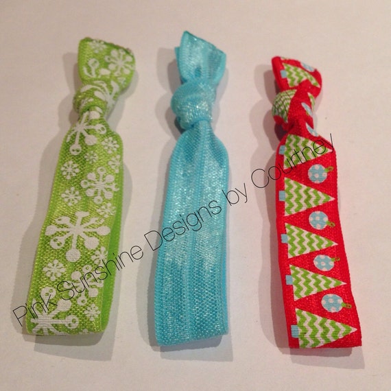 Items similar to Christmas Trees and Snowflakes Elastic Hair Ties on Etsy
