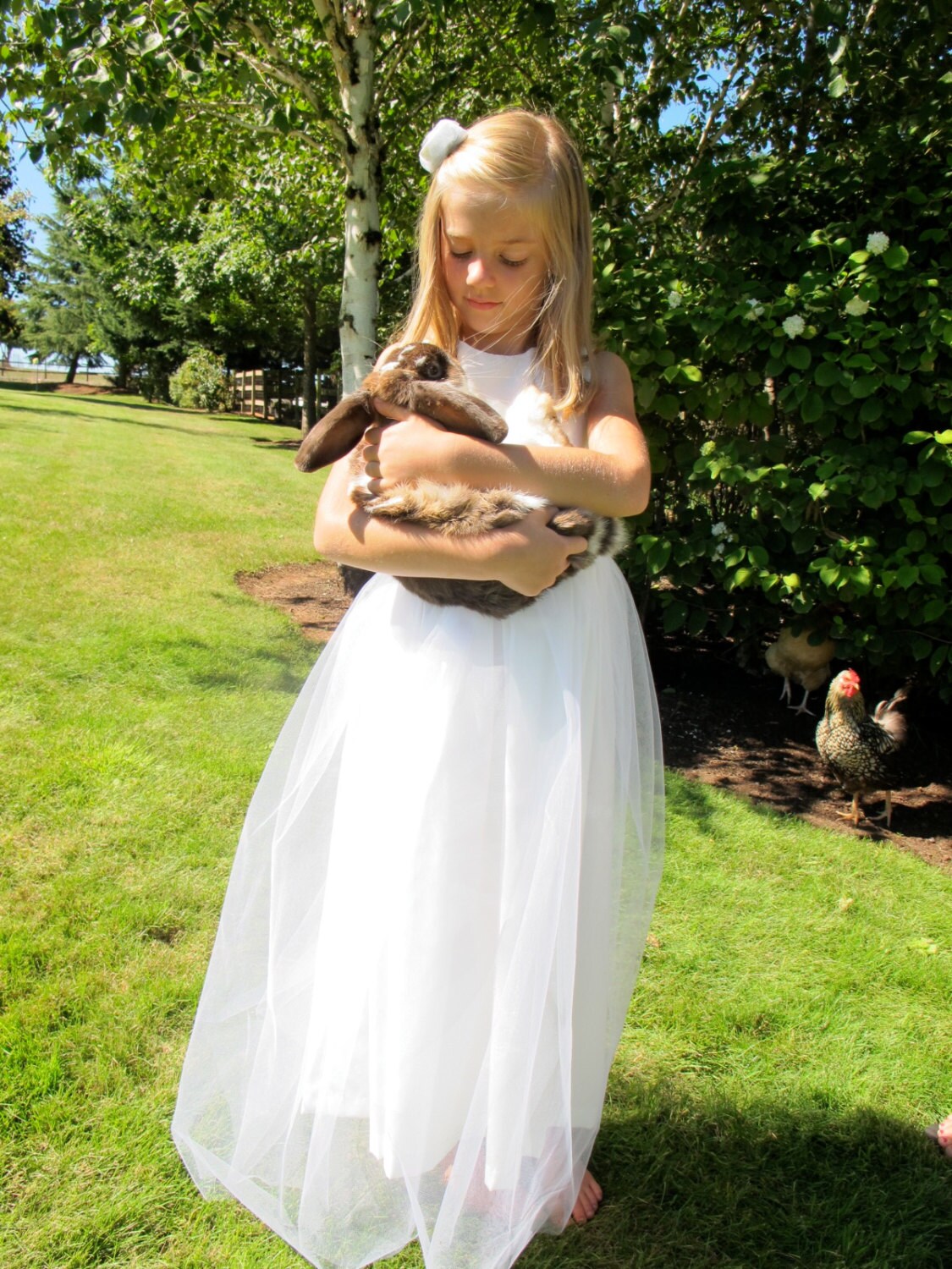 Rustic Cotton Flower Girl Dress with Lace by rosecitydesigns