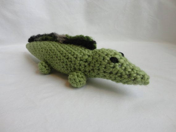 Green Crochet Stuffed Alligator With Camo Spikes by TheCrochetLion