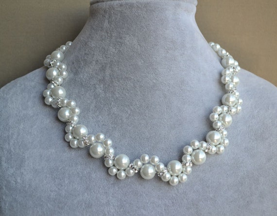 white pearl NecklaceGlass Pearl NecklacePearl by glasspearlstore